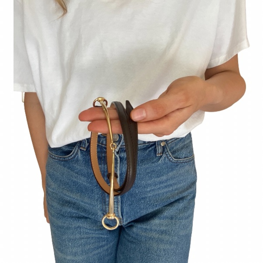 Vintage Gucci Tom Ford Era Brown Leather Horse Bit Belt with Gold Hardware